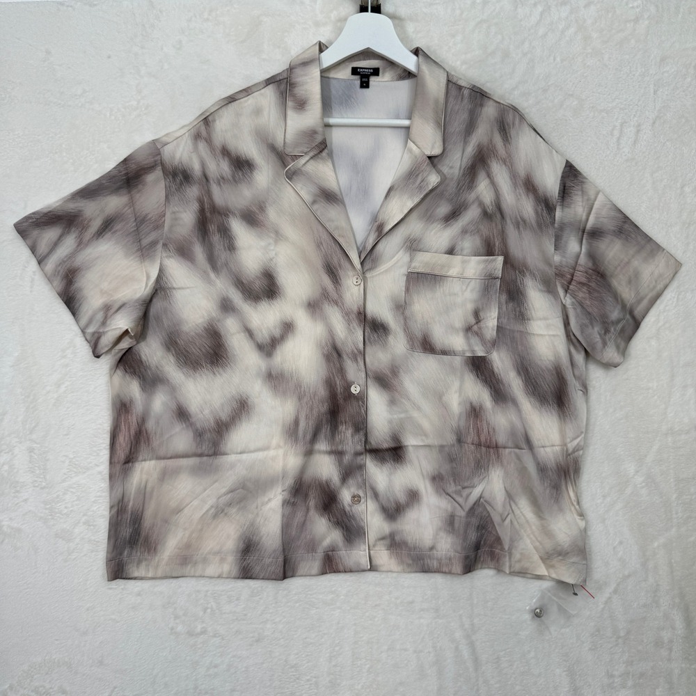 Express Sleepwear Womens XL Grey Abstract Conscious Edit Button Up Sleep Shirt‎